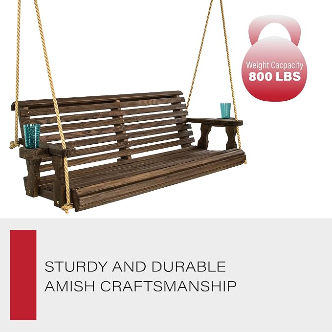 Amish Casual Heavy Duty 800 Lb Roll Back Treated Porch Swing - Image 4