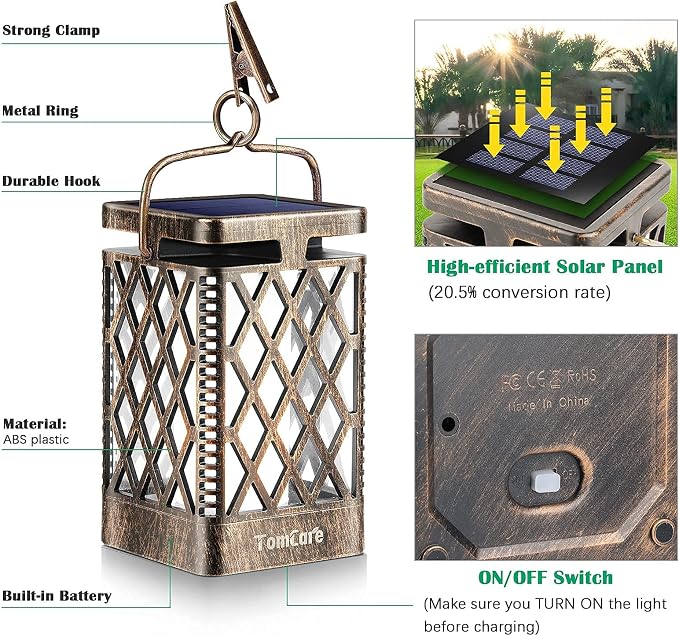 TomCare Solar Lights Outdoor Flickering Flame Solar Lantern Outdoor Hanging - Image 4