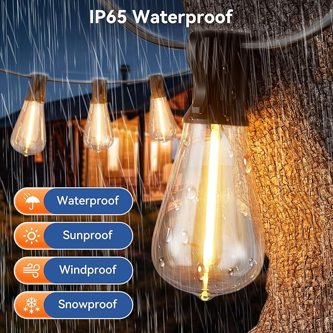 100 FT Outdoor String Lights for Outside, IP65 Waterproof ST38 LED Shatterproof - Image 5