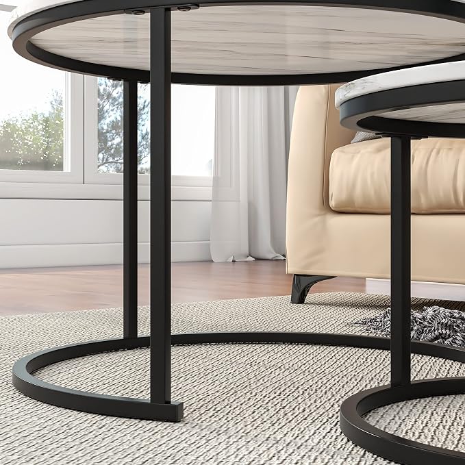 HOJINLINERO Round Coffee Table, Nesting Coffee Table Set of 2, Center Tables - Image 6