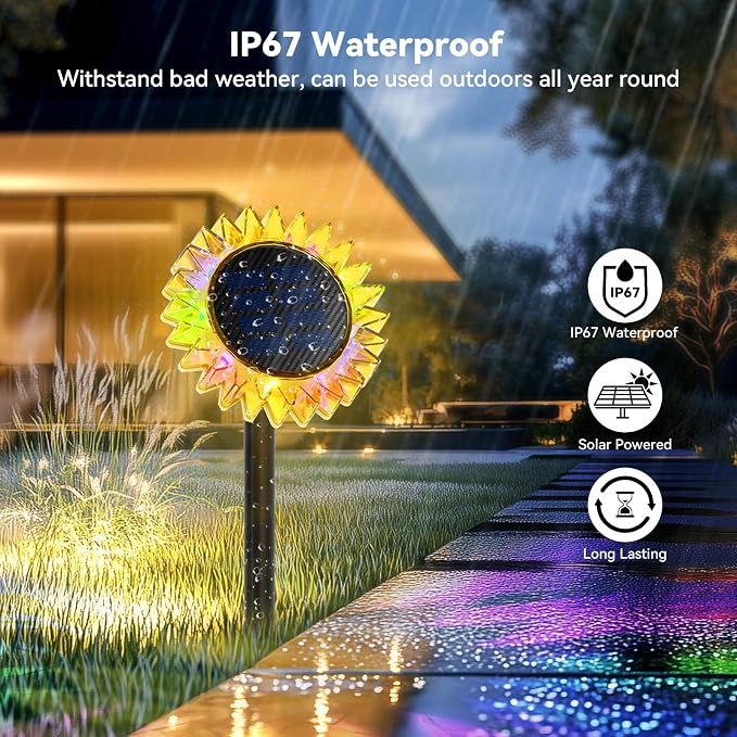 Outdoor Solar Lights, 6 Pack Led Solar Sunflower Lights, Stake/Wall 2-in-1 - Image 6