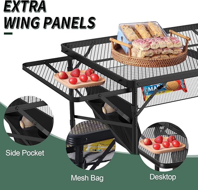 Folding Table with 2 Wing Panels, 3x2 FT Camping Table with Mesh Desktop - Image 6