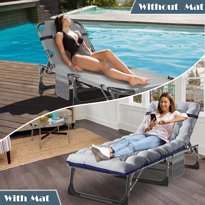 MOPHOTO Folding Chaise Lounge Chair 5-Position, Folding Cot, Heavy Duty Patio - Image 4
