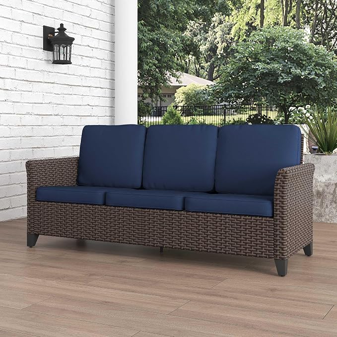 Patio Couch with High Back, All Weather PE Wicker Couch with Waterproof Cushion by Welcome