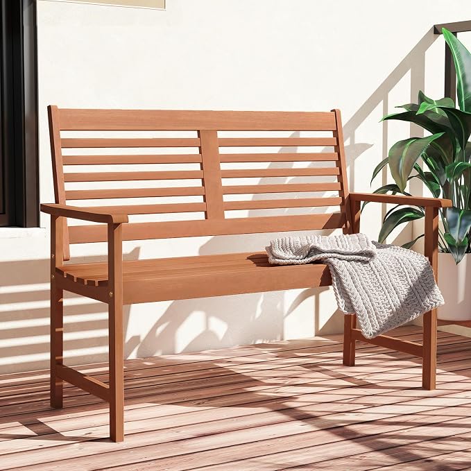 Tangkula Wood Outdoor Bench, 2-Person Patio Bench - Image 4