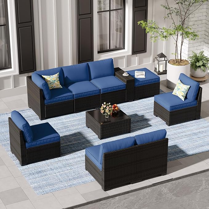 Jing's Villa 9-Piece Patio Furniture Set, All-Weather Outdoor Wicker Sectional by JingsVillaOutdoorFurniture