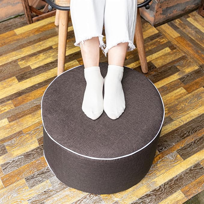 Asuprui Outdoor Indoor Foam Stuffed Ottoman Waterproof Round Ottoman Footrest by Asuprui