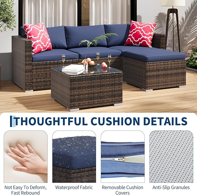 GAOMON 5-Piece All-Weather Patio Furniture Set, Convertible Outdoor Sectional - Image 4