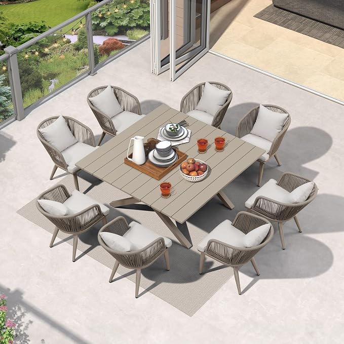 PURPLE LEAF 9 Pieces Outdoor Metal Furniture Set Patio Conversation Sets Dining by PURPLELEAF