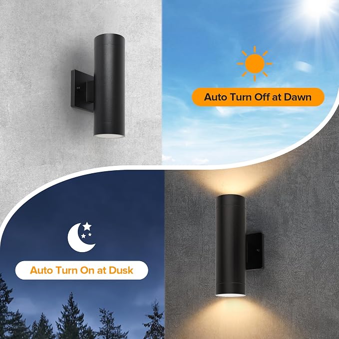 LUTEC Dusk to Dawn Outdoor Wall Lights, 16W Integrated LED Cylinder Up-Down - Image 4
