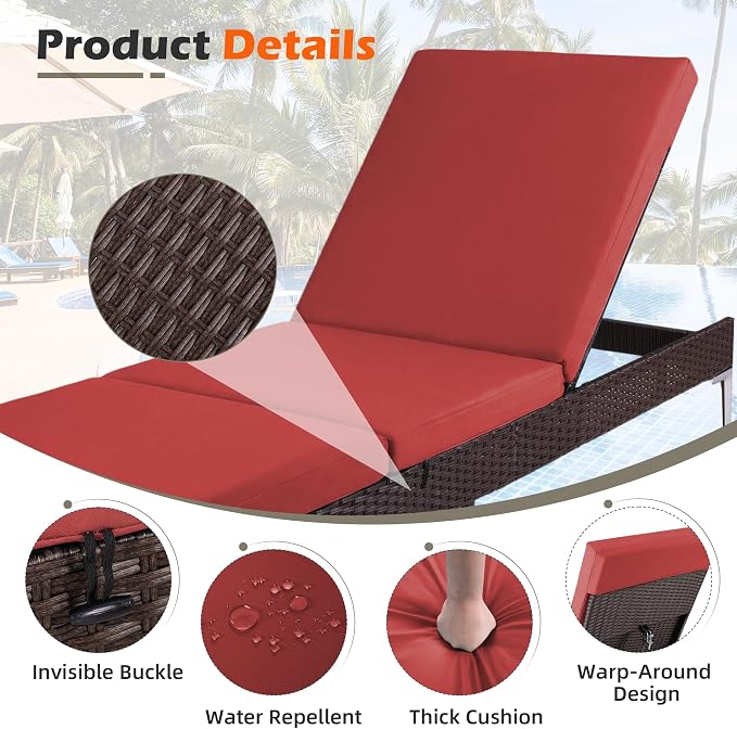 HOMREST Outdoor Lounge Chairs Set of 6, Patio Wicker Chaise Lounge - Image 5