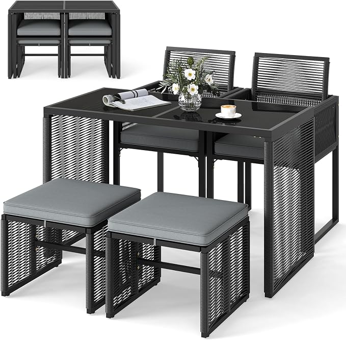 Tangkula 5 Pieces PE Wicker Patio Dining Set, Outdoor Conversation Set by TANGKULA