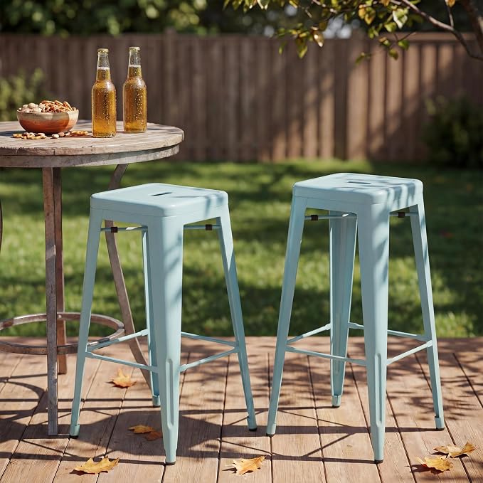 Shahoo 30 Inches Metal Bar Stools Counter Height Stackable Backless Stools - Image 8
