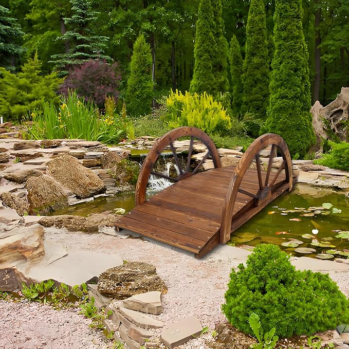 5 FT & 3.3 FT Wooden Garden Bridge, Stained Wood Arc Footbridge - Image 7