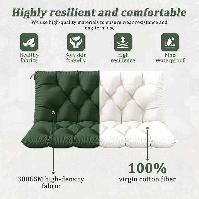 Porch Swing Cushion with Backrest 2-3 Seater Outdoor Bench Cushions Waterproof - Image 4