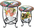 2 Pcs Outdoor Side Table Small Patio Round Mosaic Accent Indoor End Table Plant by Cinnvoice
