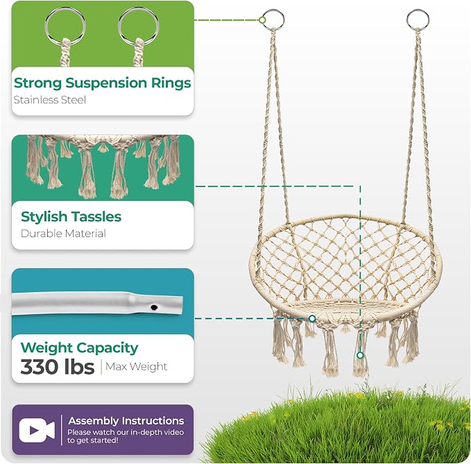 Sorbus Stylish Boho Swing Chair - Image 5