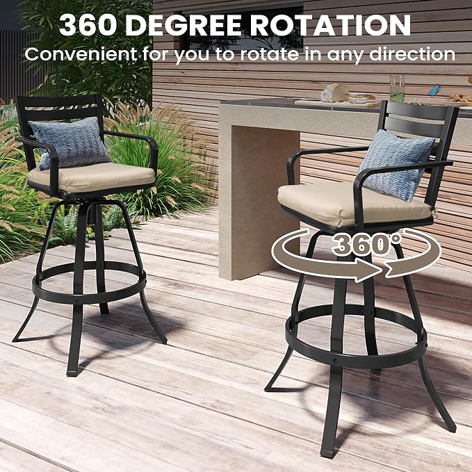 Pellebant Patio Swivel Barstools Set of 6, Aluminum 29.5" Outdoor Bar Height - Image 8