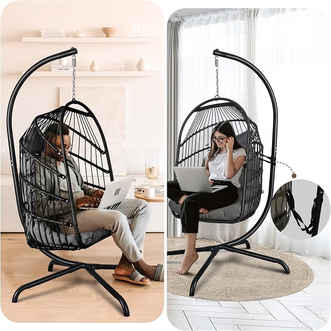 Chihee Egg Chair with Ultra Strong Stand and Cushion Foldable Wicker Rattan - Image 6