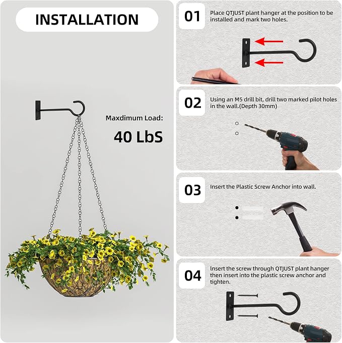 4in 2Pack Wall Hook for Hanging Plant Bracket - Image 7