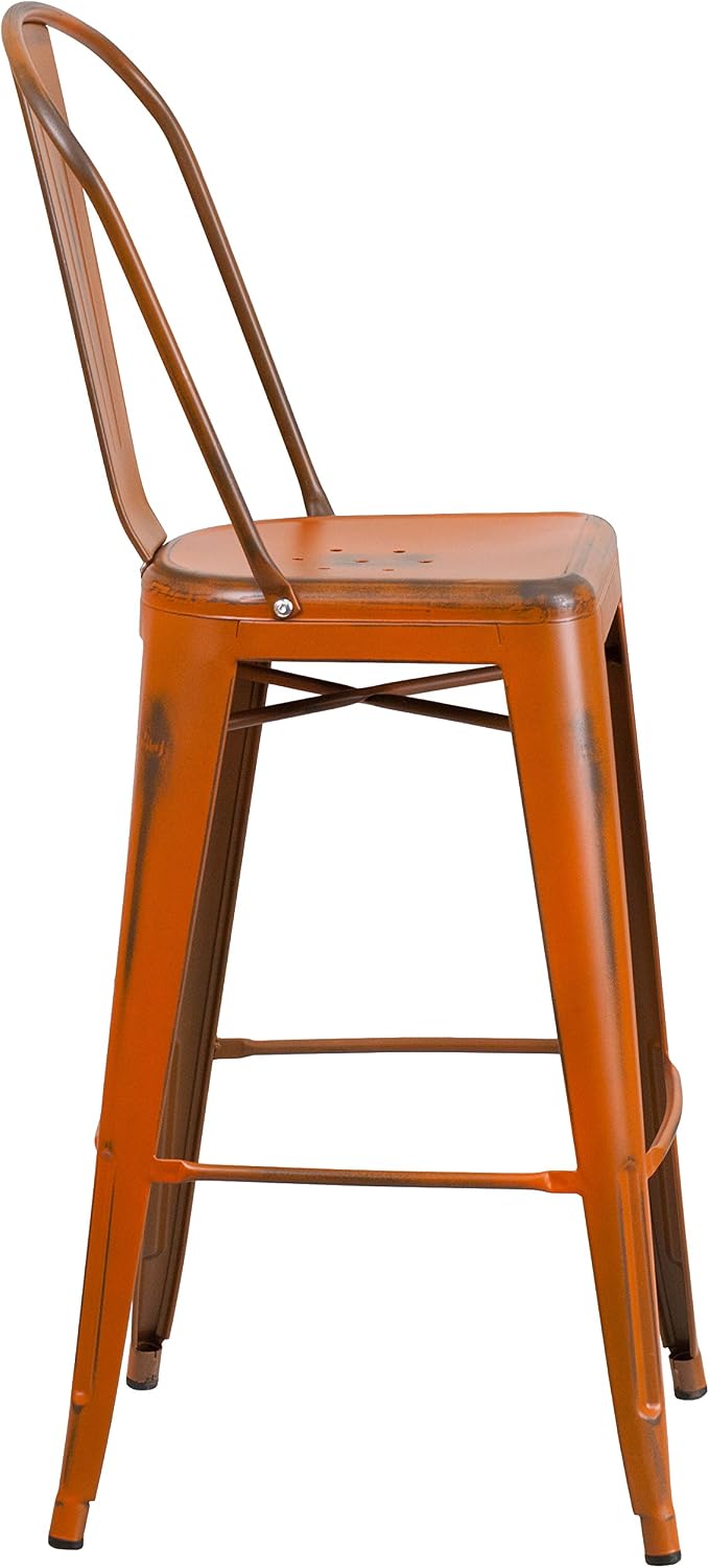 EMMA + OLIVER Commercial Grade 30" H Distressed Orange Metal Indoor-Outdoor - Image 6