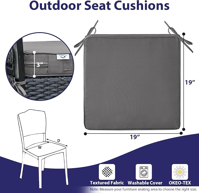 Outdoor Chair Cushions Set of 4, Waterproof Outdoor Seat Cushions - Image 6