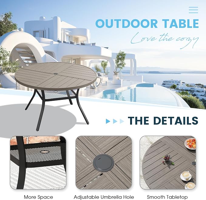 Patio Dining Table for 4-6, Round Metal Outdoor Table - Image 5