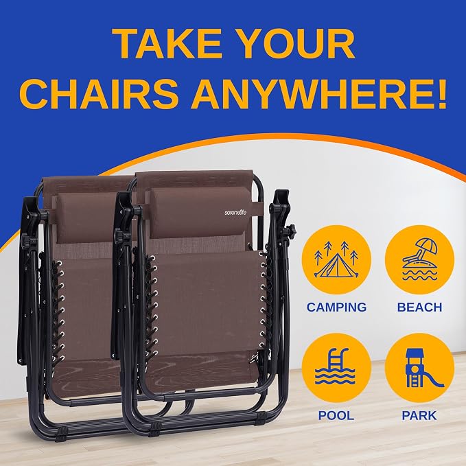 SereneLife Outdoor Zero Gravity Lounge Chair Set - Image 5