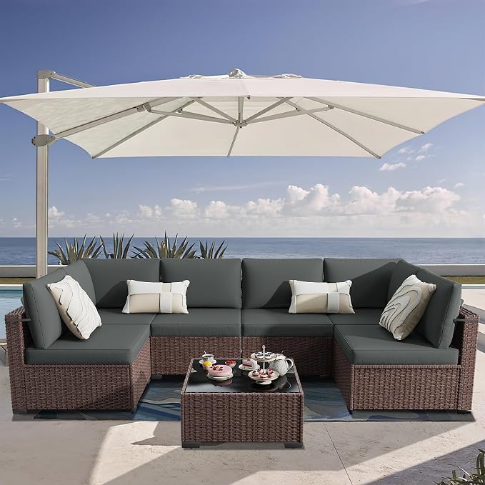 KIGOTY Patio Furniture Set, 7 Pieces Modular Outdoor Sectional Sofa, PE Rattan - Image 2