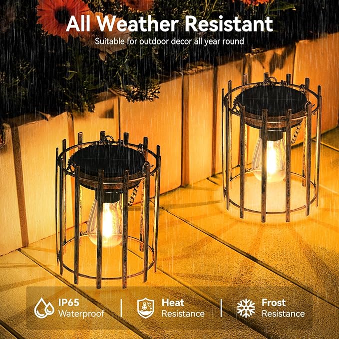 KOOPER Solar Lanterns Outdoor Waterproof, 2 Pack Bronze Upgraded Bright Hanging - Image 2