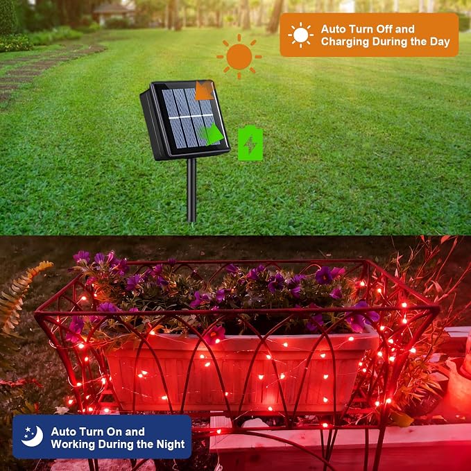 QITONG 4 Pack Solar Fairy Lights, Each 33ft 100 LED Red Christmas String Light - Image 3