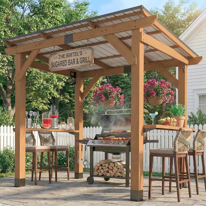 CHARMELEON Grill Gazebo 6 x 8 FT, Cedar Wood BBQ Gazebo by OutdoorLivingSpaceExplorer