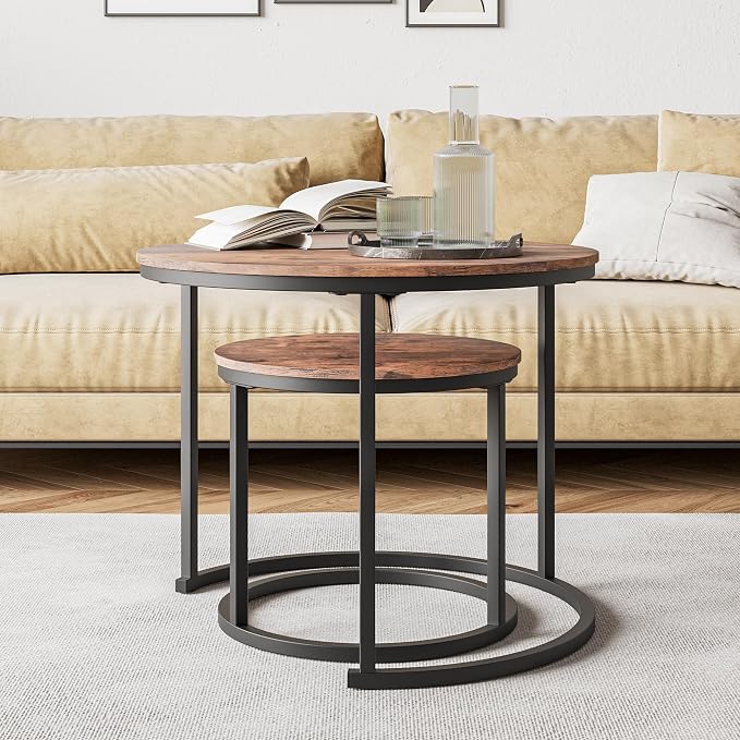 HOJINLINERO Round Coffee Table, Nesting Coffee Table Set of 2, Center Tables - Image 3