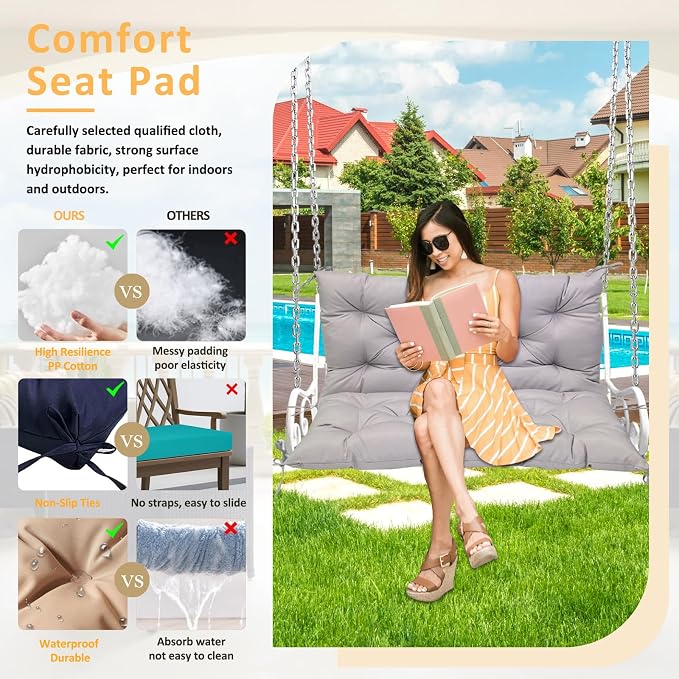 Swing Replacement Cushions for Outdoor: 2-3 Seater Waterproof Porch Bench - Image 5