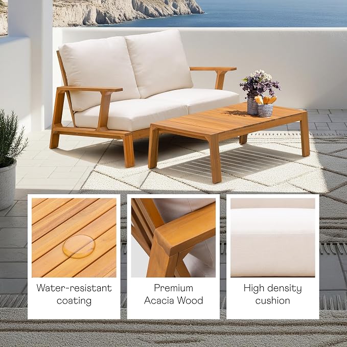 Idzo Jasper Solid Acacia Wood Loveseat Patio Set - Image 3