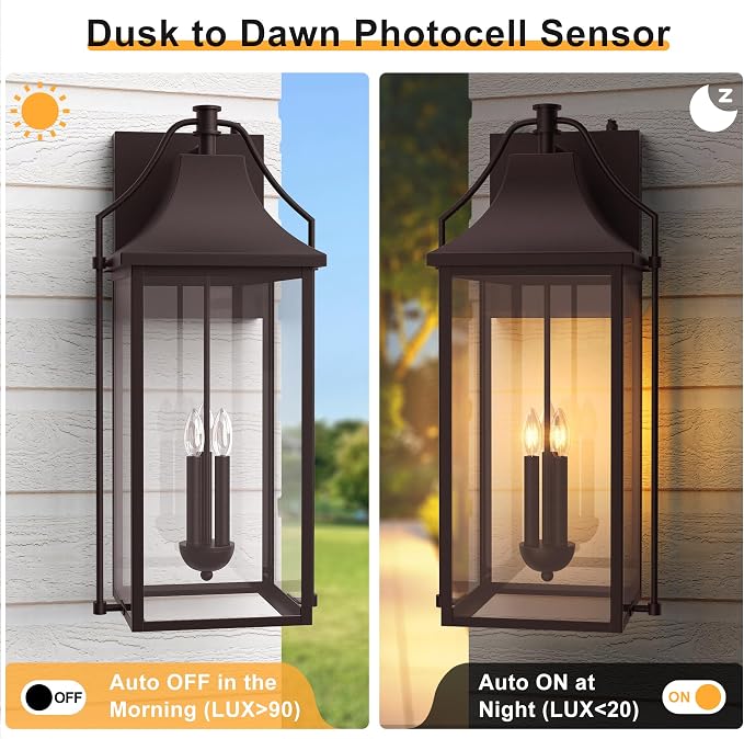 - Dusk to Dawn Outdoor Wall Light, Large Size Waterproof Patio - Image 8