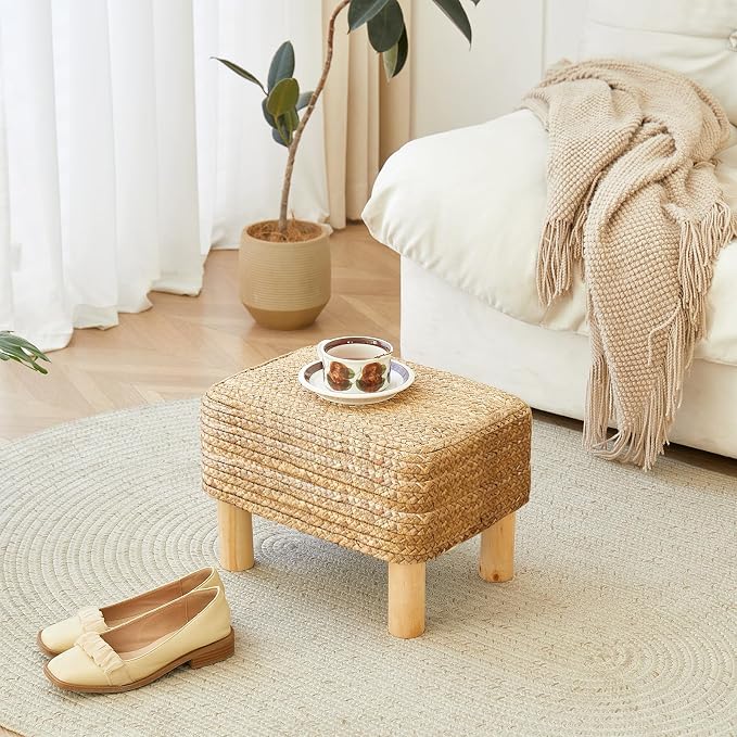 Ottoman Foot Stool Rectangular Footrest Natural Seagrass Footstool - Image 8