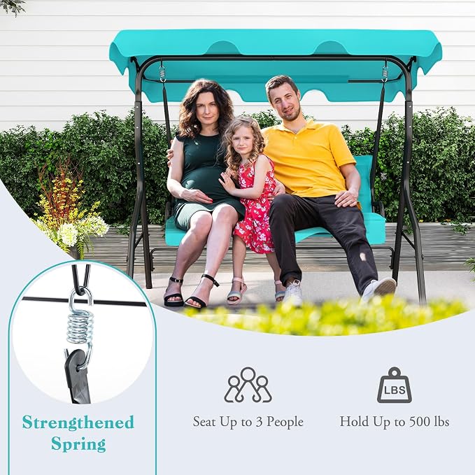 Porch Swing Outdoor, 3 Person Patio Swing w/Removable Cushion, Stand & - Image 7