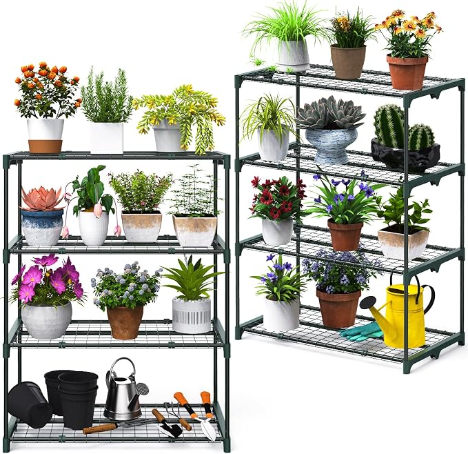 Ohuhu Plant Greenhouse Shelves 4 Tier 2 Pack Extra-Wide Stable Green House by Ohuhu