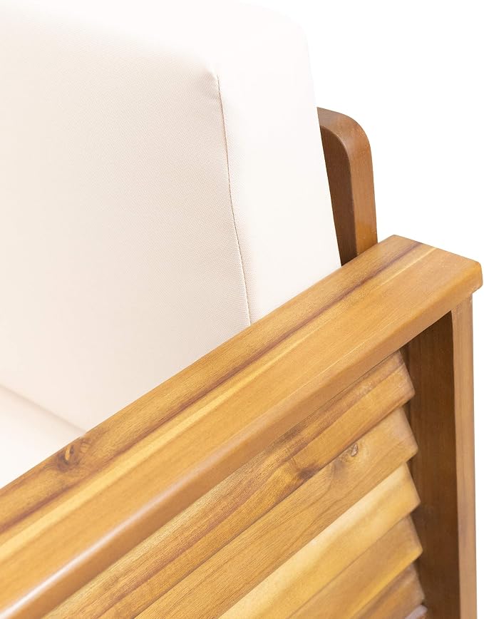 Christopher Knight Home Louver Club Chairs, Teak + Cream - Image 8