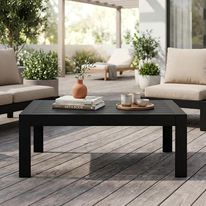 Solaste Aluminum Outdoor Coffee Table, All-Weather Rectangle Metal Patio Coffee - Image 3