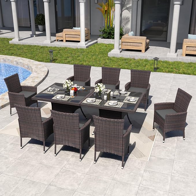 ALAULM 10 Piece Patio Dining Set All-Weather Wicker Outdoor Patio Furniture Set - Image 6