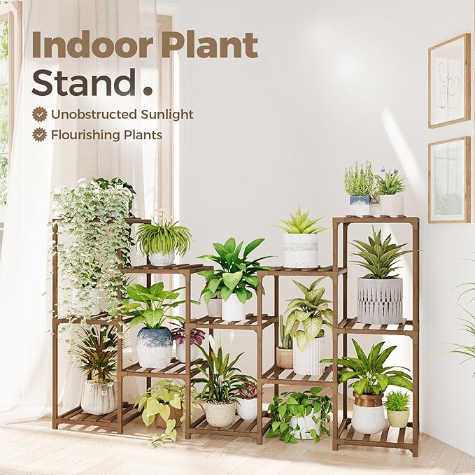 Bamworld Large Plant Shelf Outdoor Wood Plant Stand Large Rack - Image 2