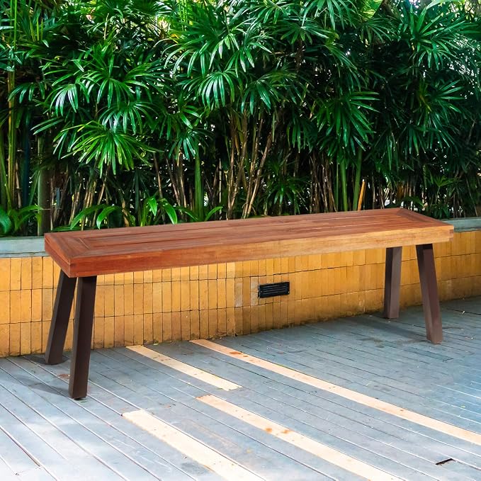 Giantex Acacia Wood Bnech, 3-Person Backless in/Outdoor Patio Dining Bench - Image 4