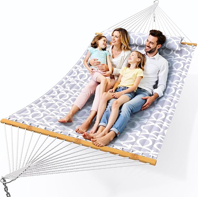 Double Hammock with Spreader Bar, Soft Pillow, Max Load 500lbs, Portable Hammock by Unknown