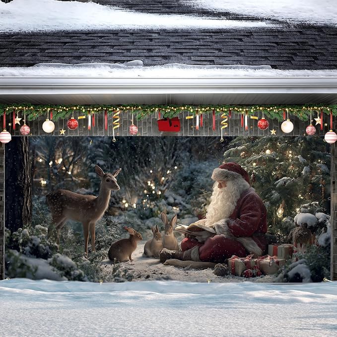 ANNA QUEEN Christmas Garage Door Banner 6×13 FT, Santa Reading Story to Forest - Image 2