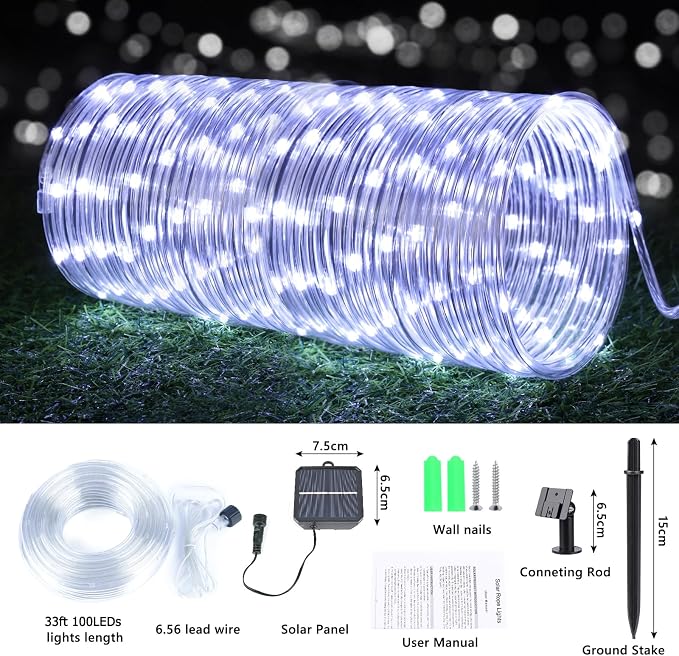 Solar Rope Lights, 2 Pack Total 66ft 200LED Solar String Lights, 8 Modes - Image 4