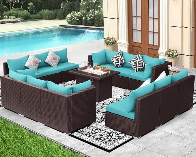 NICESOUL 13 Piece Patio Furniture w/Fireplace, Elegant Outdoor Seating w/Firepit - Image 2