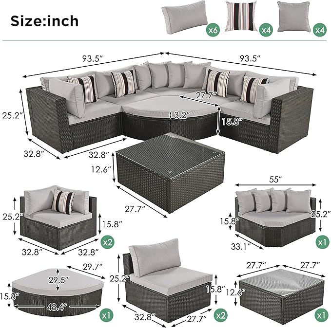 Merax 7-Piece Outdoor Wicker Sectional Sofa Set, Modular Rattan Conversation Set - Image 5