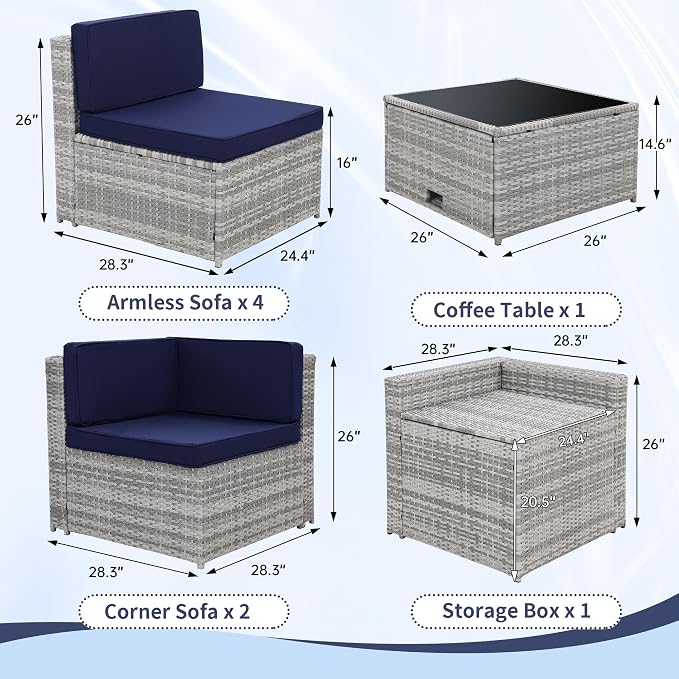 8-Piece Patio Furniture Set, Outdoor Wicker Rattan Sectional - Image 6